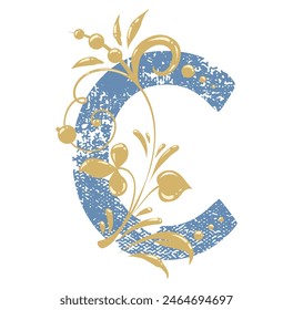 Letter b in vintage style with beautiful gold swirls. The letter is shabby as if it were old. Traditional floral motifs. For monogram, invitations, wedding, decoration.