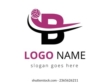 Letter B with Volleyball Sports Logo Template Design. Tennis Sport Academy Sign, Club Symbol. business, and company identity