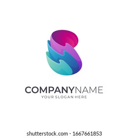 Letter B and Wave Logo Concept, Colorful Initial Name Business Logo Template 