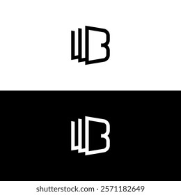 Letter B WB BW Logo Window Frame Symbol Parallel Layer Stacked Element Vector Design Template