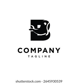 Letter B Whale Cute Logo Icon Vector