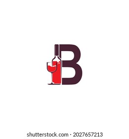 Letra B con plantilla vectorial con icono de botella de vino