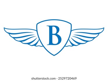 Letter B Wing Logo With Shield Icon Concept For Freight and Transportation Symbol