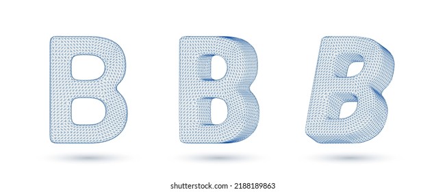Letter b wireframe high polygonal outline low poly style vector illustration