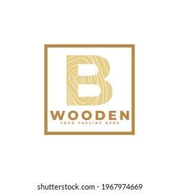 Letter B with Wooden Texture and Square Shape Logo. Usable for Business, Architecture, Real Estate, Construction and Building Logos