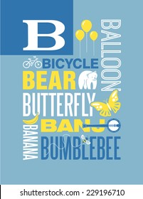 Letra B palavras tipografia ilustração alfabeto cartaz design