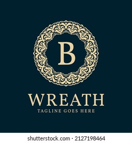 letter B wreath circle frame luxurious vector logo design