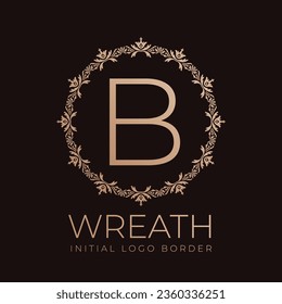 letter B wreaths border initial vintage logo design