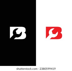 Letter B Wrench Logo Design. Black and White Logo. Usable for Business Logos. Flat Vector Logo Design Template