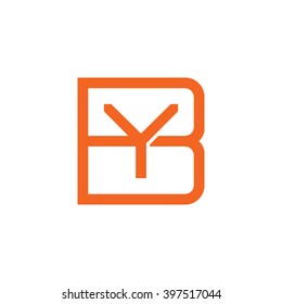letter B and Y monogram square shape logo orange
