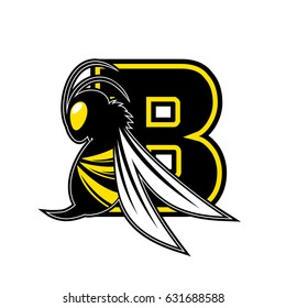 Letter B with Yellow Hornet Vector