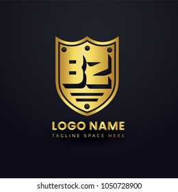 Letter B and Letter Z Logo Vector with Gold Emblem Shield Design Abstract.