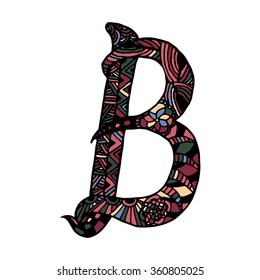 Letter b zentangle and doodle hand draw 