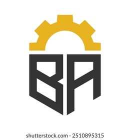 Carta BA Gear Logo Design para o centro de serviços, reparação, fábrica, industrial, digital e mecânica de negócios