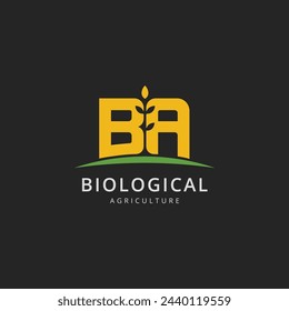 Letter BA with growing plant agriculture farm logo. BA monogram with nature leaf minimal design