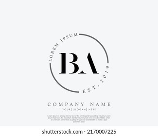 Letter BA Initial handwriting logo with signature and hand drawn style.