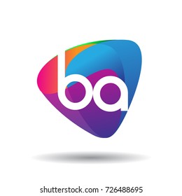 Letter BA logo with colorful splash background, letter combination logo design for creative industry, web, business and company.