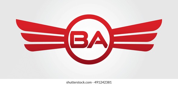 Letter BA Logo Winged Red Color