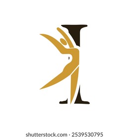 Carta com I Ballet Dancer Logo Design. Vetor do ícone de logotipo do Ballerina