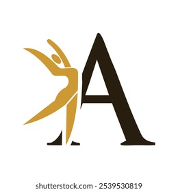 Carta com um Ballet Dancer Logo Design. Vetor do ícone de logotipo do Ballerina