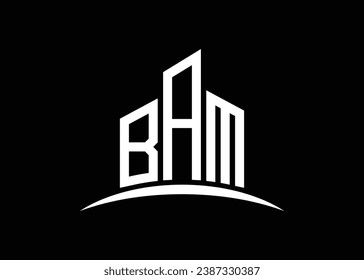 Letter BAM building vector monogram logo design template. Building Shape BAM logo.