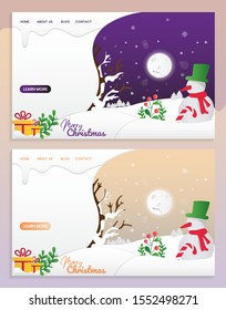 Letter banners designed by Merry Christmas. abstract Winter background trees,
snow, forest. Xmas card template, poster, landing page, banner Design a happy new year
Vector illustration