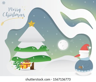 Letter banners designed by Merry Christmas. abstract Winter background tree, snow, forest. Xmas card template, poster, landing page, banner design a happy New year vector illustration