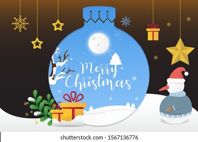 Letter banners designed by Merry Christmas. abstract Winter background tree, snow, forest. Xmas card template, poster, landing page, banner design a happy New year vector illustration