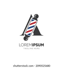 Letter A Barber Pole Logo Design Vector Icon Graphic Emblem Illustration