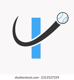 Carta I Concepto de logotipo de béisbol con plantilla de vectores de iconos de béisbol en movimiento