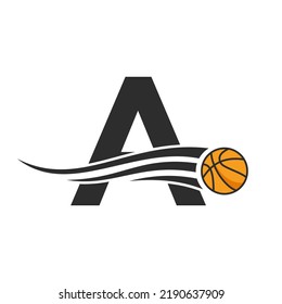 Letter A Basket Ball Logo Design For Basket Club Symbol Vector Template. Basketball Logo Element