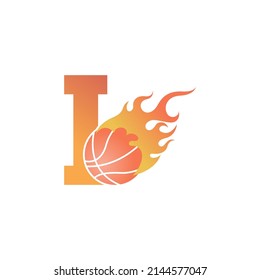 Letter I with basketball ball on fire illustration vector
