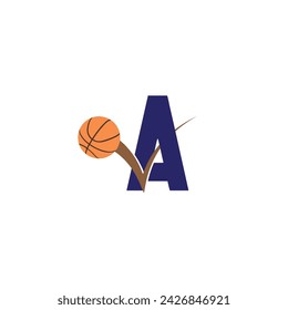 Letter A with basketball logo.	