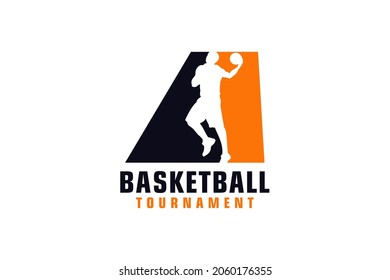 Letter A with Basketball Logo Design. Vector Design Template Elements for Sport Team or Corporate.