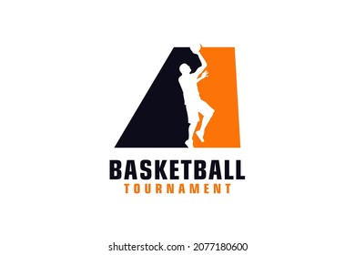 Letter A with Basketball Logo Design. Vector Design Template Elements for Sport Team or Corporate.