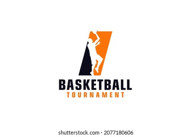 Letter I with Basketball Logo Design. Vector Design Template Elements for Sport Team or Corporate.