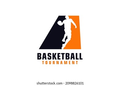 Letter A with Basketball Logo Design. Vector Design Template Elements for Sport Team or Corporate.