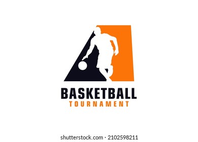 Letter A with Basketball Logo Design. Vector Design Template Elements for Sport Team or Corporate.