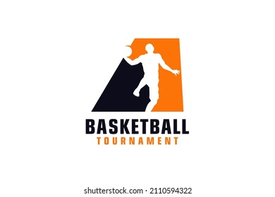 Letter A with Basketball Logo Design. Vector Design Template Elements for Sport Team or Corporate.