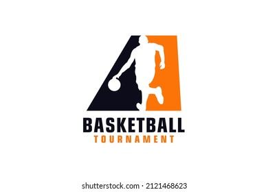 Letter A with Basketball Logo Design. Vector Design Template Elements for Sport Team or Corporate.