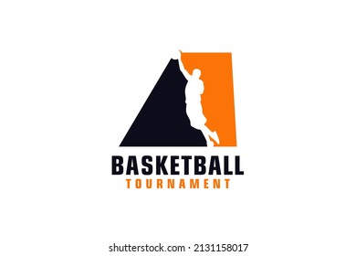 Letter A with Basketball Logo Design. Vector Design Template Elements for Sport Team or Corporate.