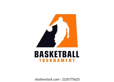 Letter A with Basketball Logo Design. Vector Design Template Elements for Sport Team or Corporate.