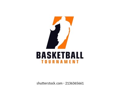 Letter I with Basketball Logo Design. Vector Design Template Elements for Sport Team or Corporate.