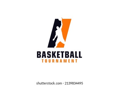 Letter I with Basketball Logo Design. Vector Design Template Elements for Sport Team or Corporate.