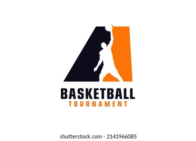 Letter A with Basketball Logo Design. Vector Design Template Elements for Sport Team or Corporate.