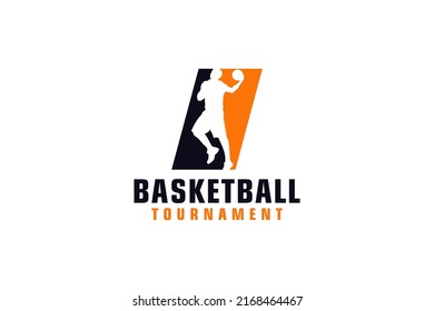 Letter I with Basketball Logo Design. Vector Design Template Elements for Sport Team or Corporate.