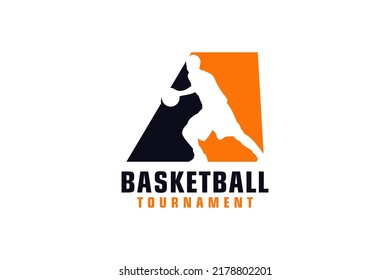 Buchstabe A mit Basketball Logo Design. Vectordesign-Vorlagenelemente für Sportteam oder Unternehmen.