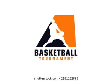 Letter A with Basketball Logo Design. Vector Design Template Elements for Sport Team or Corporate.