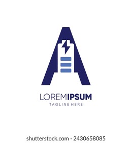 Letter A Battery Logo Design Vector Icon Graphic Emblem Illustration