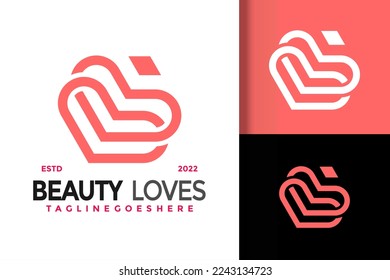 Letter BB Beauty Loves Logo Design Vector Illustration Template